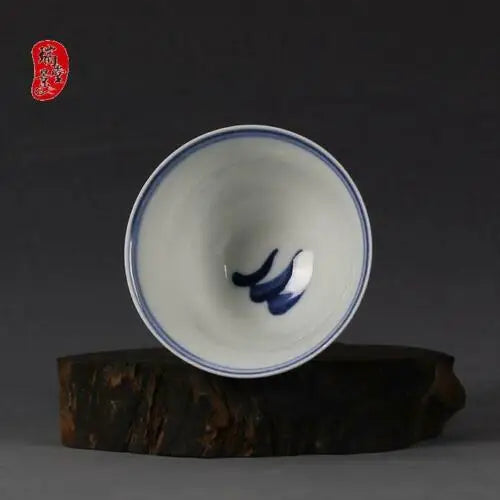 3.2" Xuande marked blue and white Porcelain auspicious dragon High foot tea cup