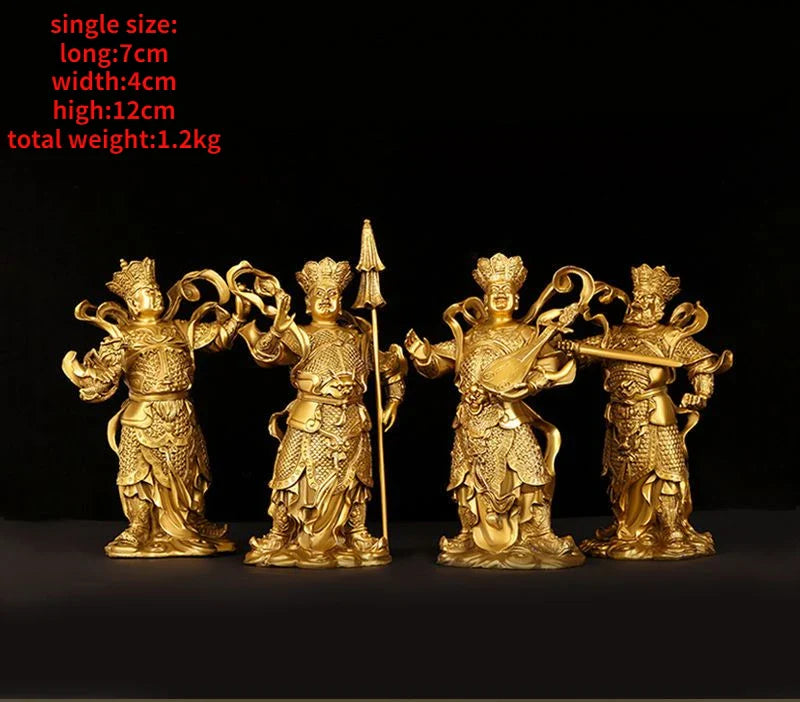 4pc/set Chinese The Four Heavenly Kings Animal Statue Pure Copper Home Buddha Hall Copper Buddha Fengshui Decor