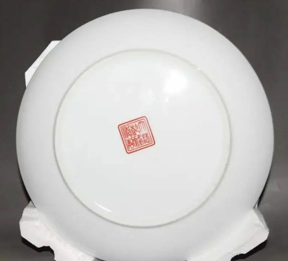 China Rare Famille Rose Porcelain Plate Painted phoenix peony Qianlong mark