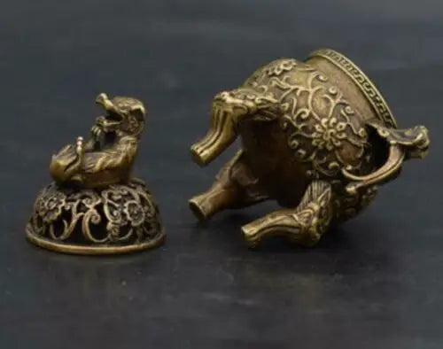 Chinese Old Handmade pure brass Beast head small Incense burner statue
