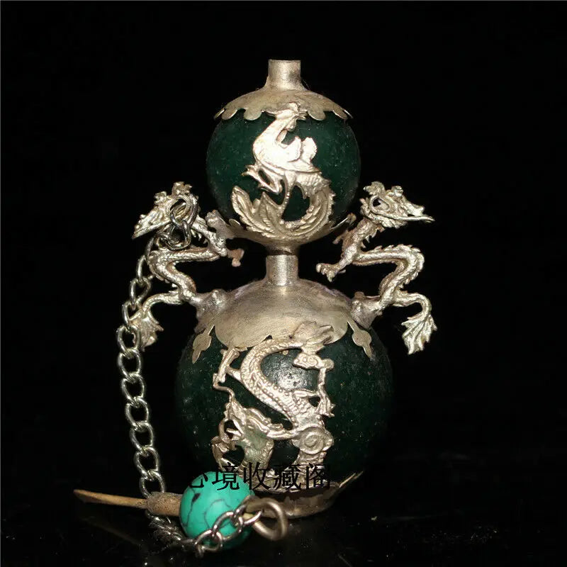 Chinese antique Turquoise copper silvering Dragon Phoenix snuff bottle