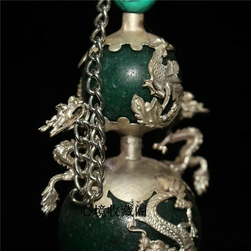 Chinese antique Turquoise copper silvering Dragon Phoenix snuff bottle