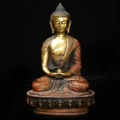 Old Hand carved brass gilt Medicine Buddha sakyamuni Shakyamuni statue