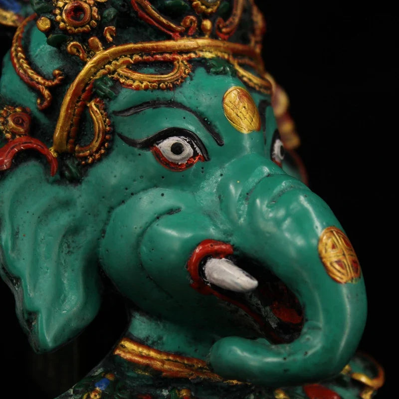 Nepal collected handmade colored drawing Sri Ganesh Lacquerware hung statue,for guard house, exorcise evil spirits