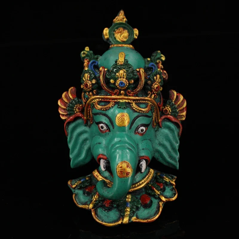 Nepal collected handmade colored drawing Sri Ganesh Lacquerware hung statue,for guard house, exorcise evil spirits