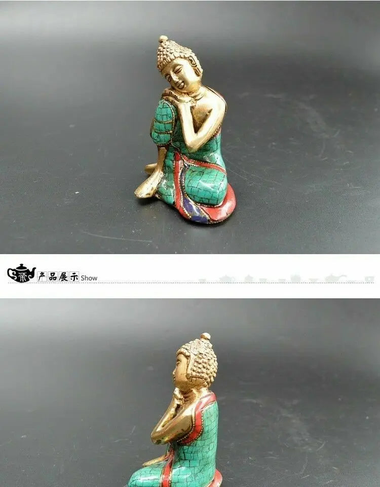Nepal old bronze Turquoise inlaid stone Buddha statue of Sakyamuni Buddha