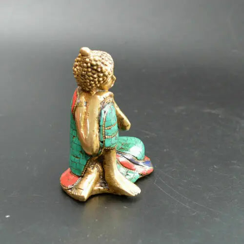 Nepal old bronze Turquoise inlaid stone Buddha statue of Sakyamuni Buddha