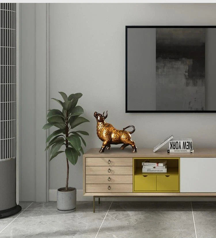 Pure Copper Feng Shui Animal Cow Ornament Painted Home Office Desktop Decorations Cow Power Miniatures