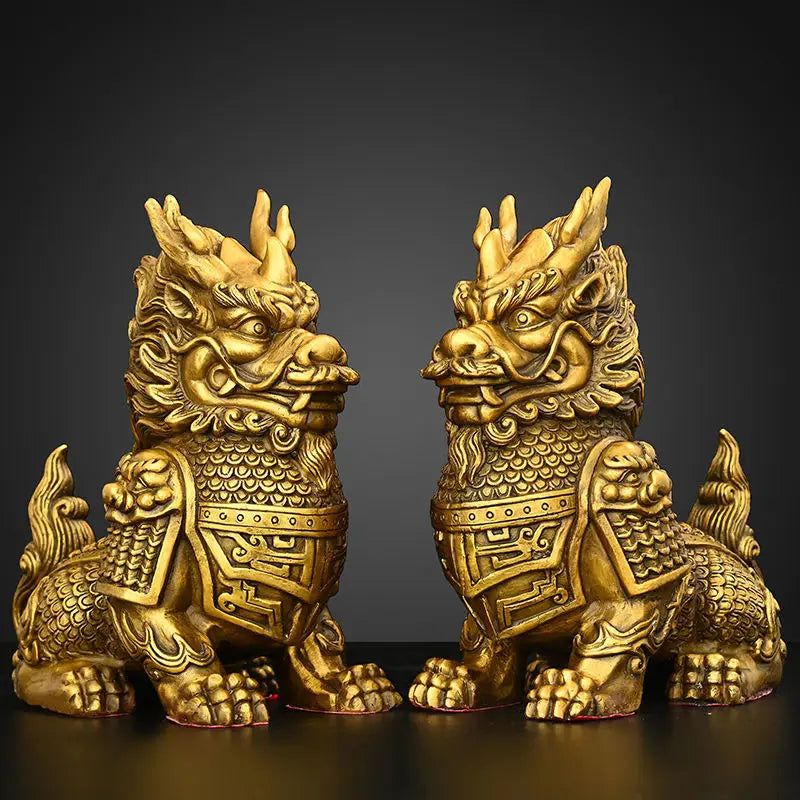 1pair Pure Copper Unicorn Ornaments Home Entrance Office Desk  Home Decoration Crafts