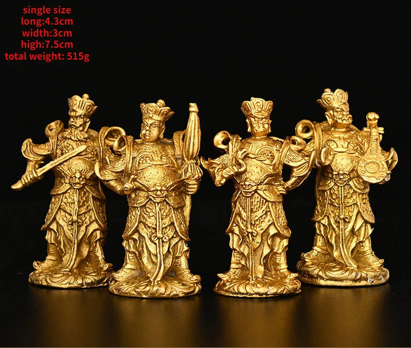 4pc/set Chinese The Four Heavenly Kings Animal Statue Pure Copper Home Buddha Hall Copper Buddha Fengshui Decor
