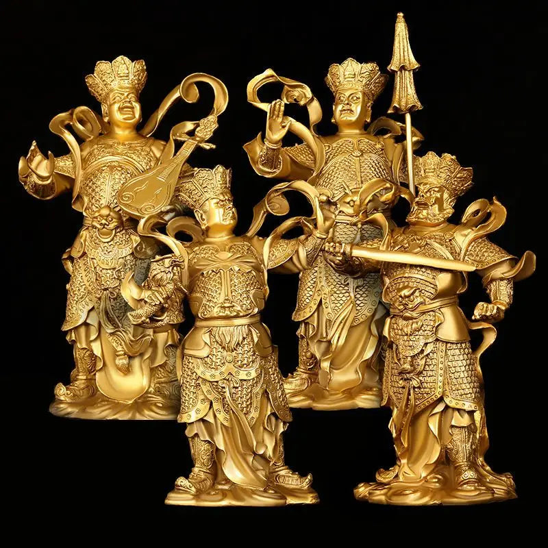 4pc/set Chinese The Four Heavenly Kings Animal Statue Pure Copper Home Buddha Hall Copper Buddha Fengshui Decor