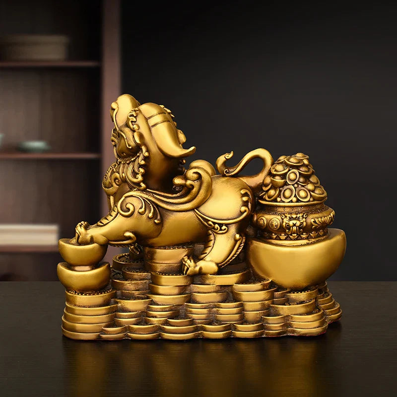 A pair of pure copper treasure bowl bravery ornaments , home living room office desktop decorations