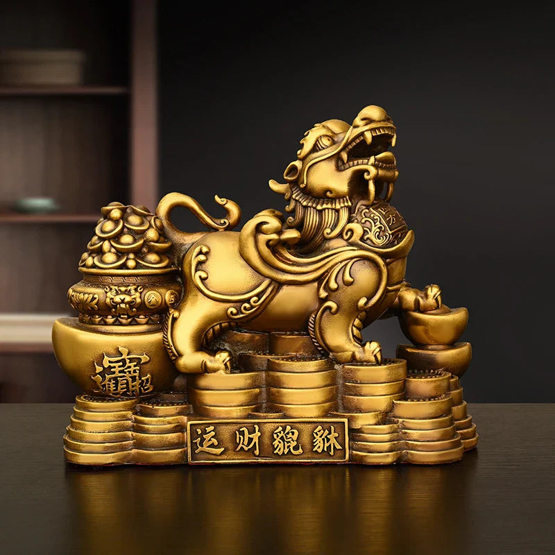 A pair of pure copper treasure bowl bravery ornaments , home living room office desktop decorations