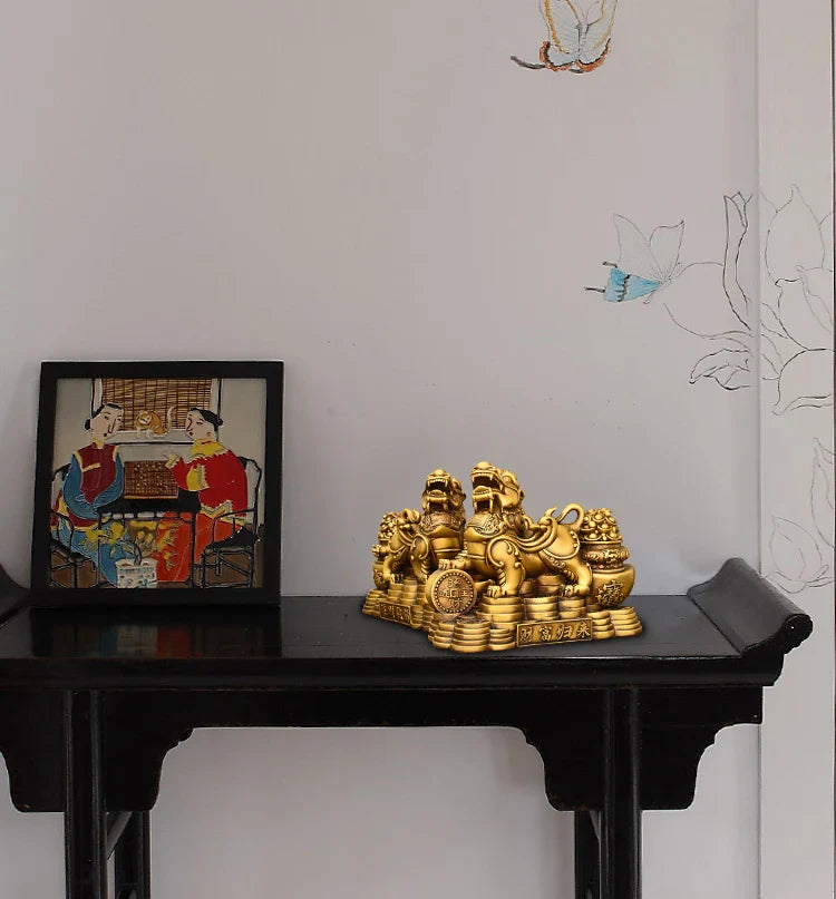 A pair of pure copper treasure bowl bravery ornaments , home living room office desktop decorations