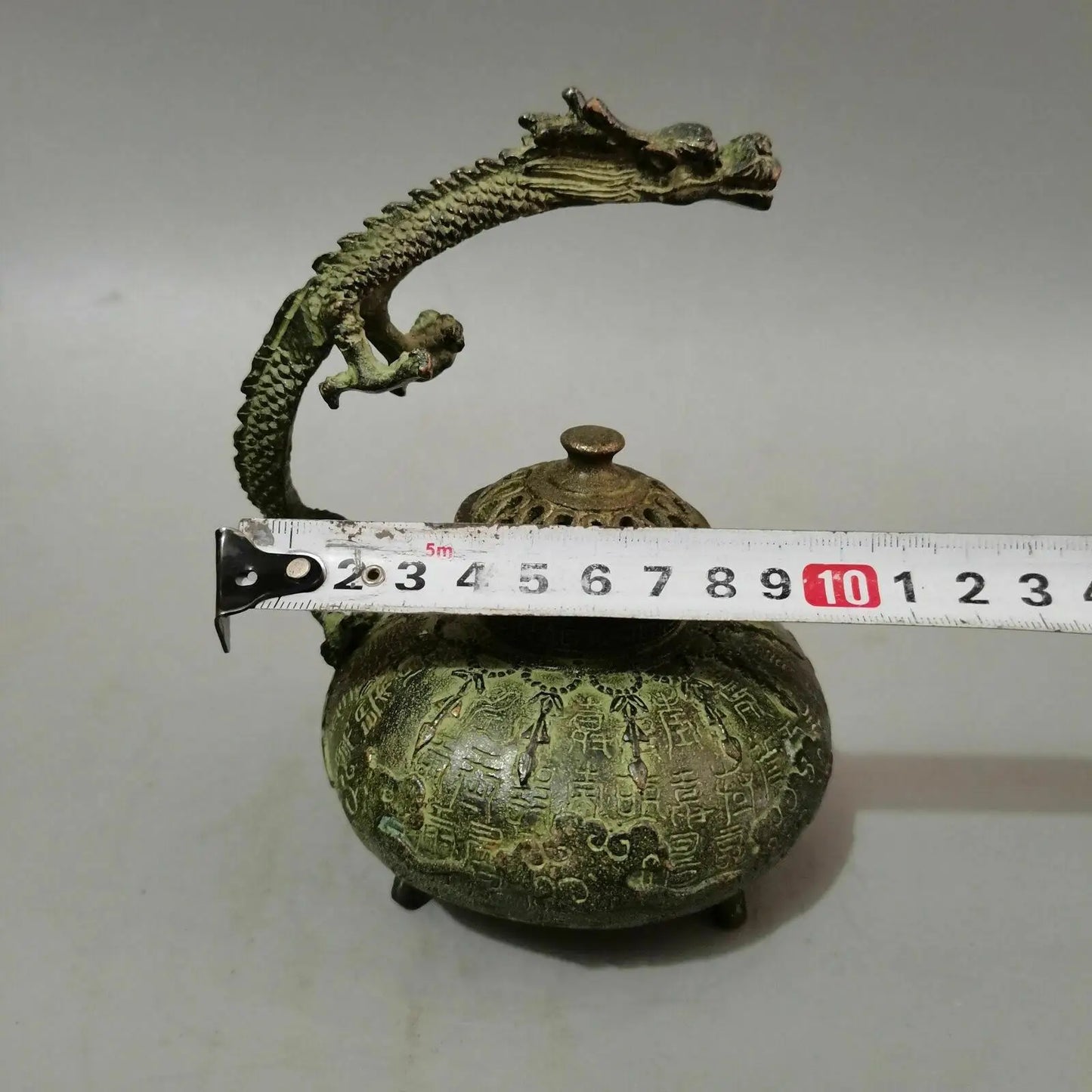 Antique Chinese Fengshui Bronze Dragon handle Incense Burner Statue Xuande Mark