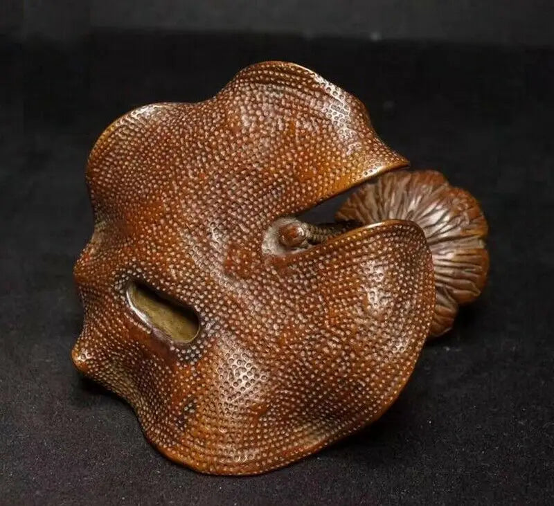 Brass Carved Lotus Frog Statue Back Flow Incense Burner Zen Decor