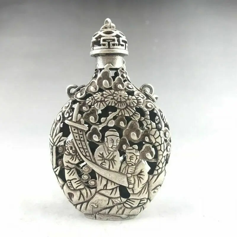 CHINESE TIBETAN SILVER COPPER SNUFF BOTTLE HAND-CARVED CHILDREN'S PATTERN s