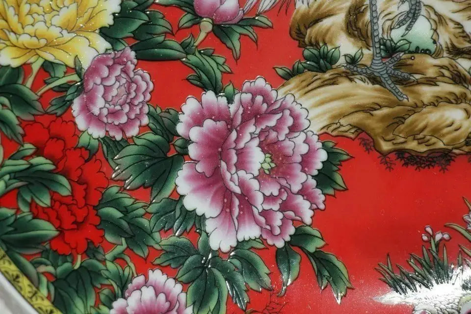 China Rare Famille Rose Porcelain Plate Painted phoenix peony Qianlong mark
