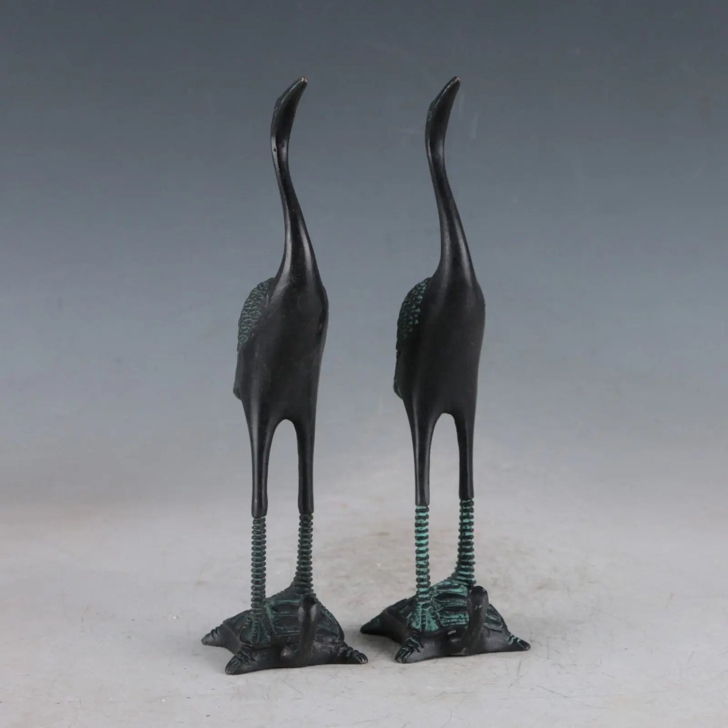 Chinese Bronze Crane & Tortoise Exquisite Statue 2pc