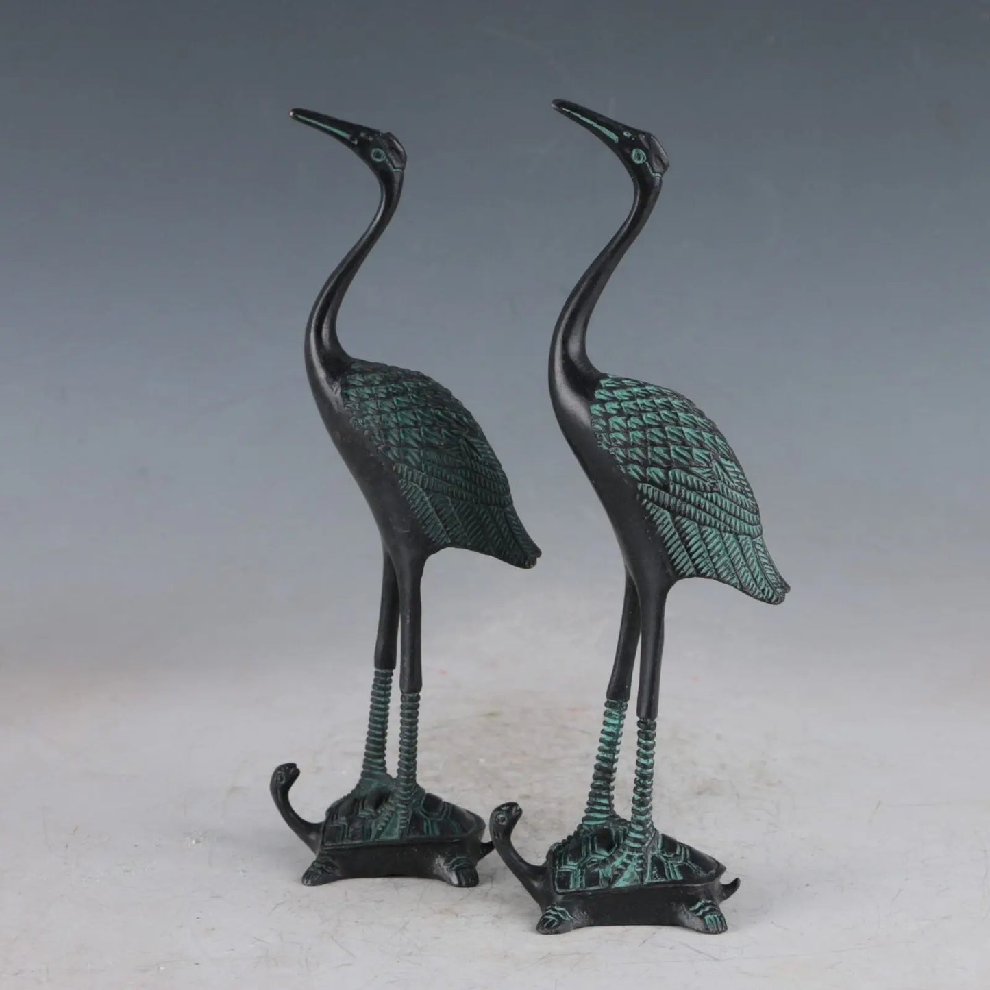 Chinese Bronze Crane & Tortoise Exquisite Statue 2pc