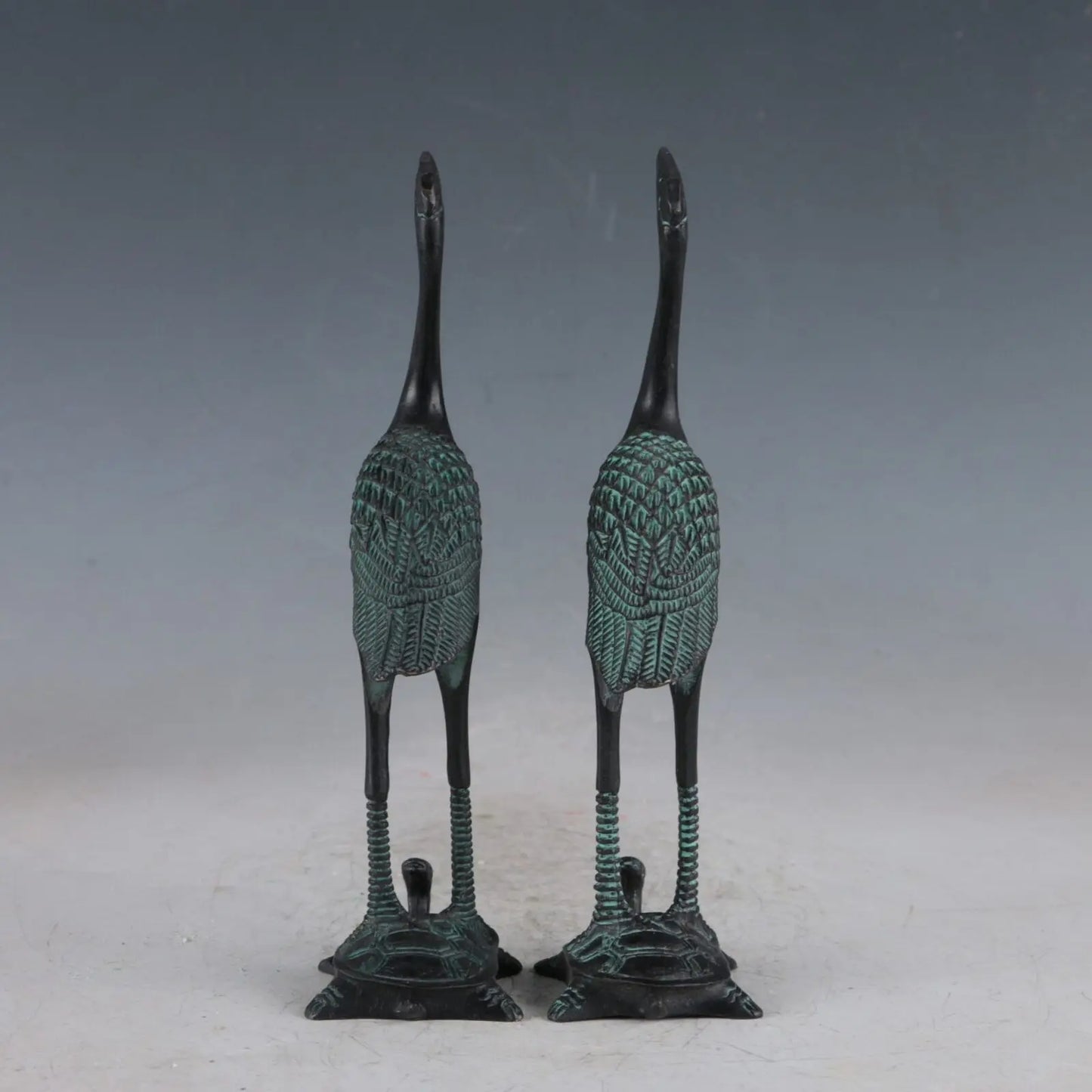Chinese Bronze Crane & Tortoise Exquisite Statue 2pc