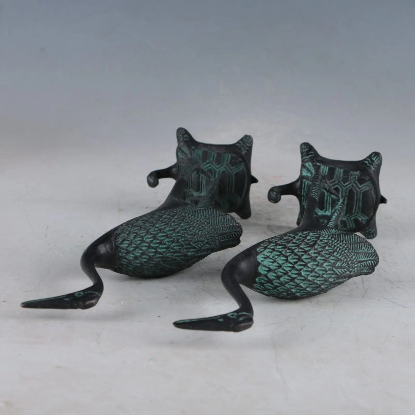 Chinese Bronze Crane & Tortoise Exquisite Statue 2pc
