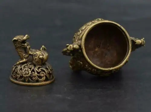 Chinese Old Handmade pure brass Beast head small Incense burner statue