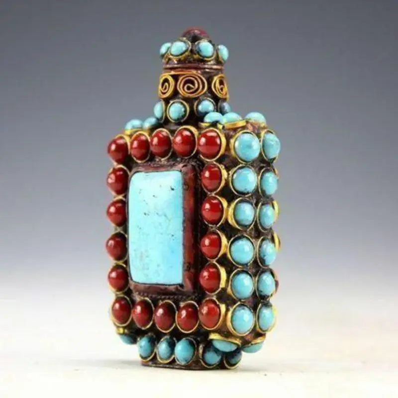 Chinese Old Tibet Silver Cloisonne beads beautiful turquoise snuff bottle