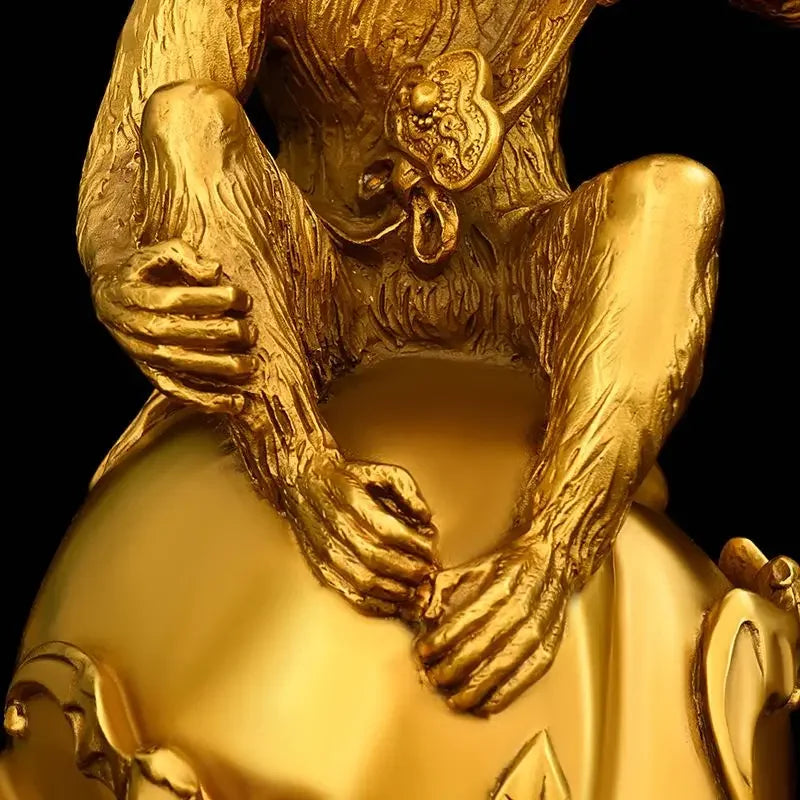 Chinese Pure Copper Ruyi Gold Monkey Ornaments Zodiac Blessing Life Home Living Room  Attract Wealth Fengshui Decor
