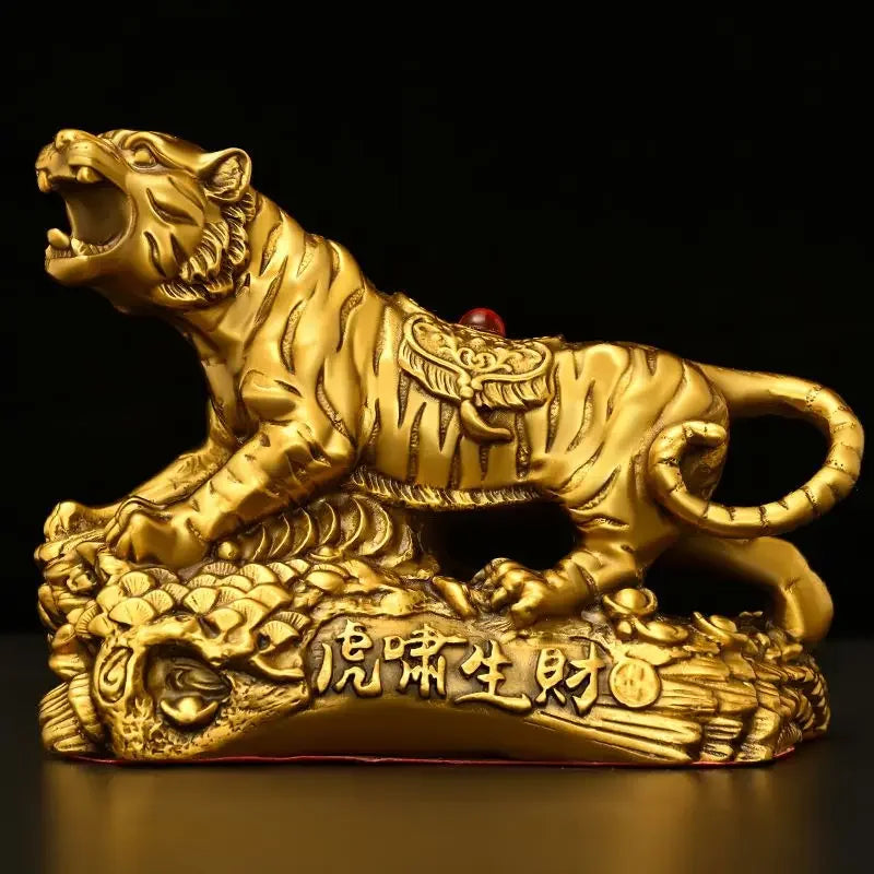 Chinese Pure Copper Zodiac Tiger Home Office Desktop Fortune Gold Tiger Crafts Auspicious Sculptures