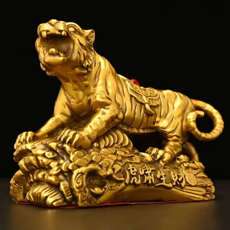 Chinese Pure Copper Zodiac Tiger Home Office Desktop Fortune Gold Tiger Crafts Auspicious Sculptures