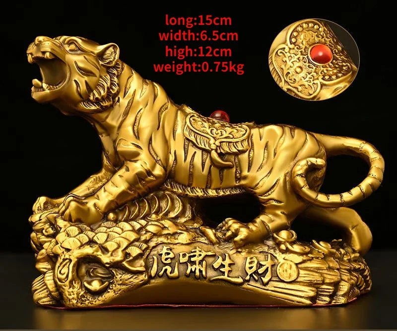 Chinese Pure Copper Zodiac Tiger Home Office Desktop Fortune Gold Tiger Crafts Auspicious Sculptures