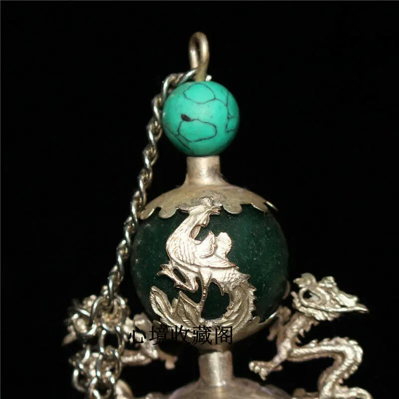 Chinese antique Turquoise copper silvering Dragon Phoenix snuff bottle