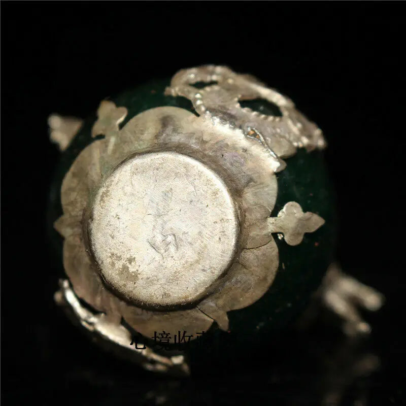 Chinese antique Turquoise copper silvering Dragon Phoenix snuff bottle