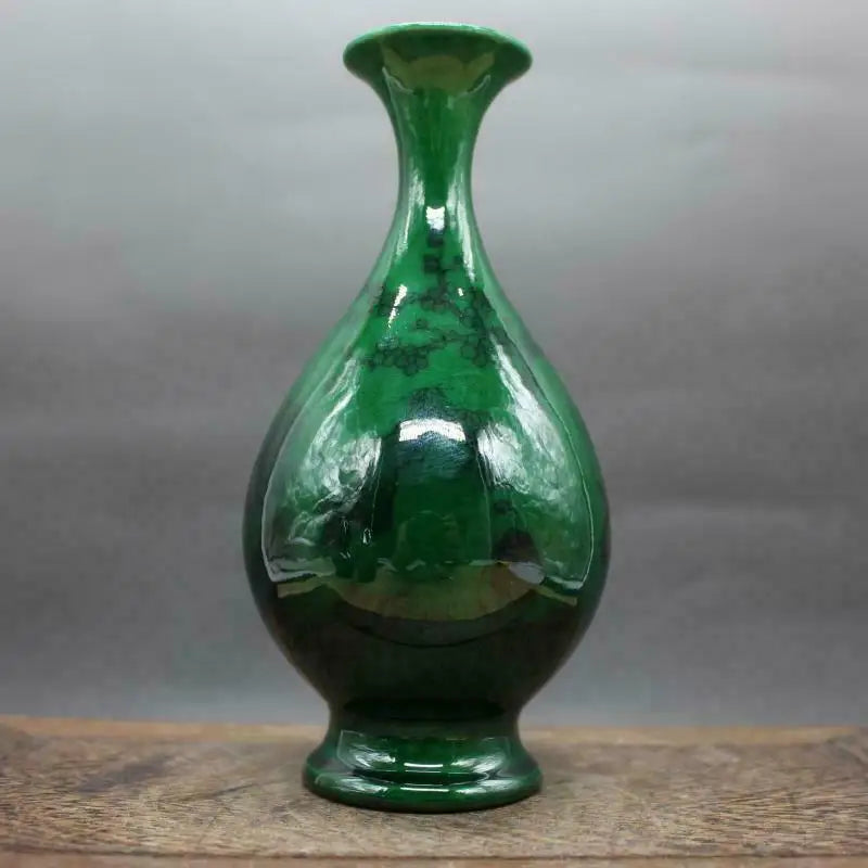 Chinese old porcelain Green Glaze Ink Figure Jade Pot Spring Vase