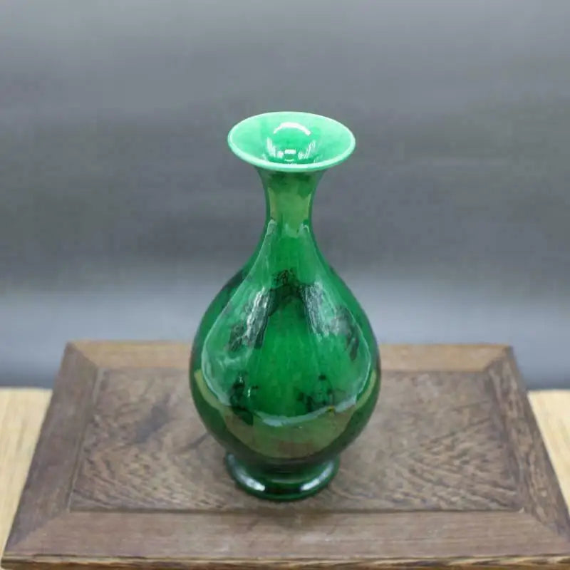 Chinese old porcelain Green Glaze Ink Figure Jade Pot Spring Vase