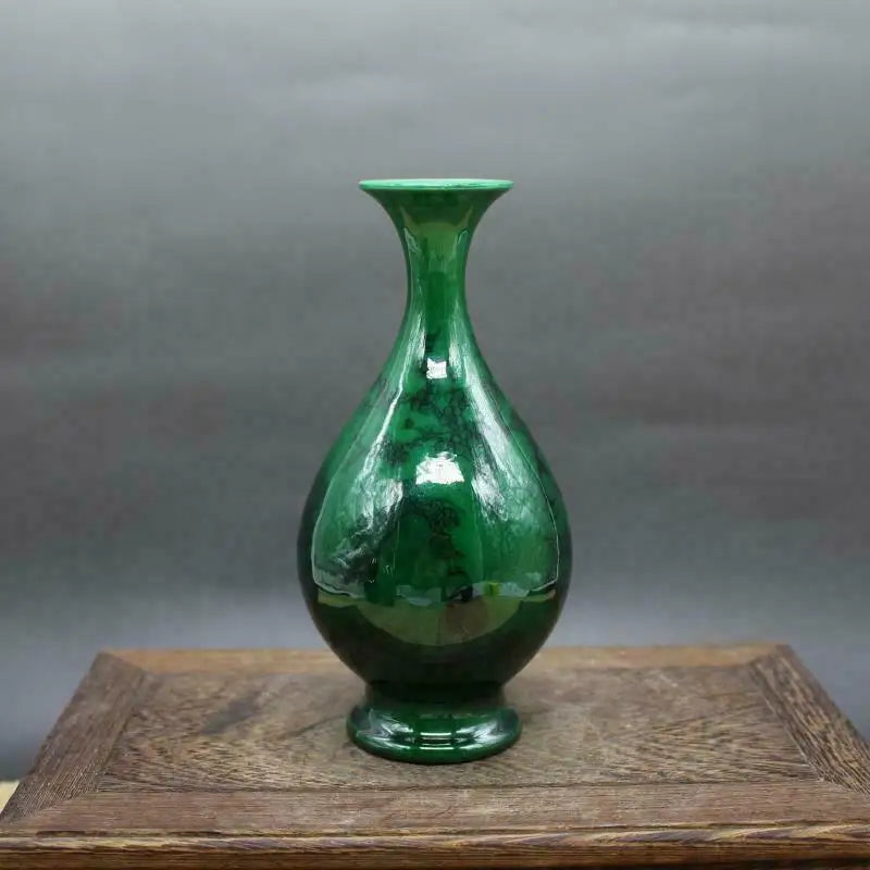 Chinese old porcelain Green Glaze Ink Figure Jade Pot Spring Vase