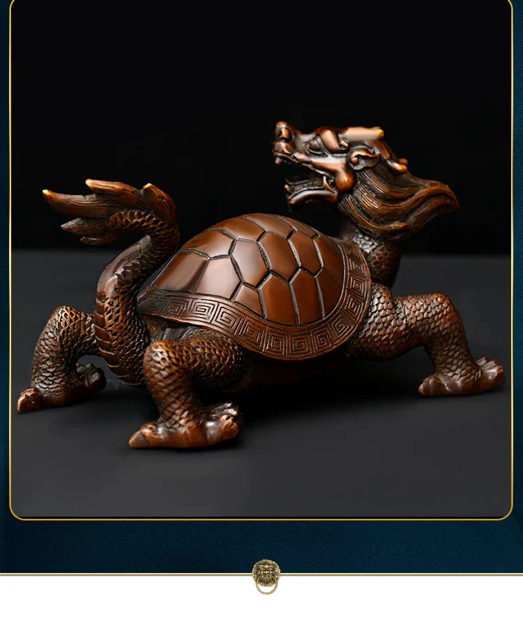 Copper Dragon Turtle Ornament Blessed Turtle Looking Back Dragon Head Turtle Home Office Store Decoration