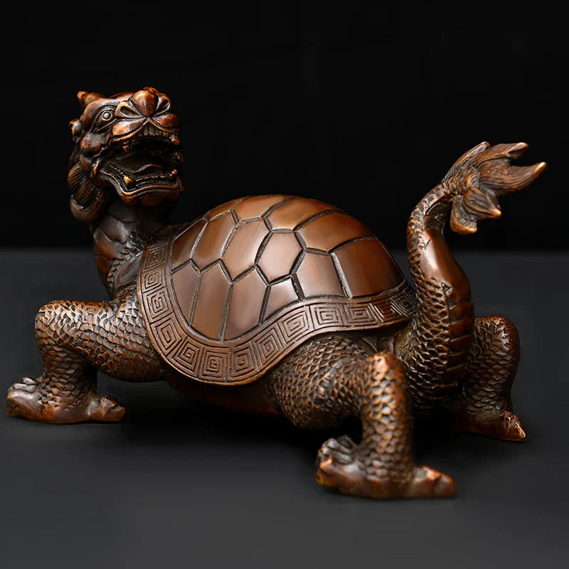 Copper Dragon Turtle Ornament Blessed Turtle Looking Back Dragon Head Turtle Home Office Store Decoration