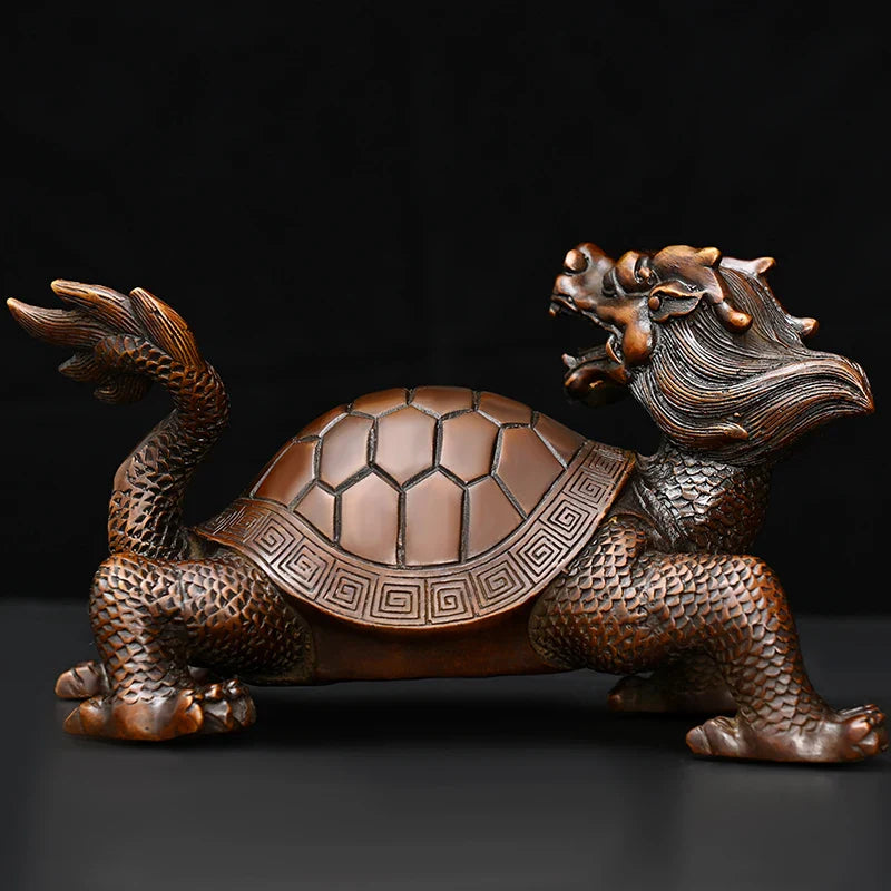 Copper Dragon Turtle Ornament Blessed Turtle Looking Back Dragon Head Turtle Home Office Store Decoration