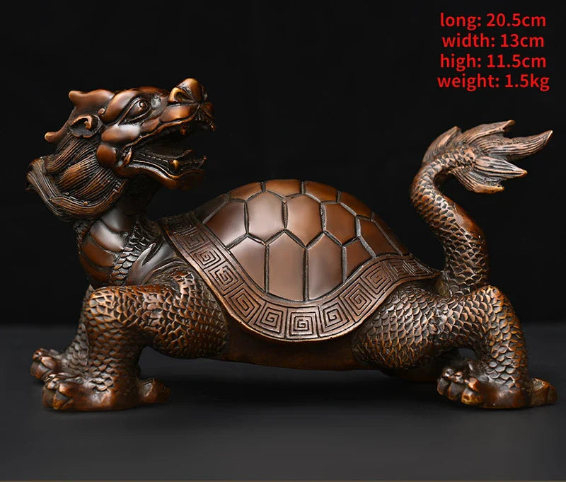 Copper Dragon Turtle Ornament Blessed Turtle Looking Back Dragon Head Turtle Home Office Store Decoration
