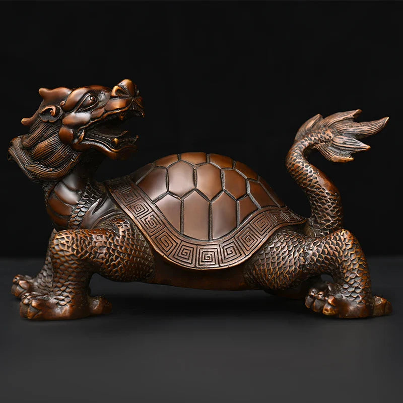 Copper Dragon Turtle Ornament Blessed Turtle Looking Back Dragon Head Turtle Home Office Store Decoration