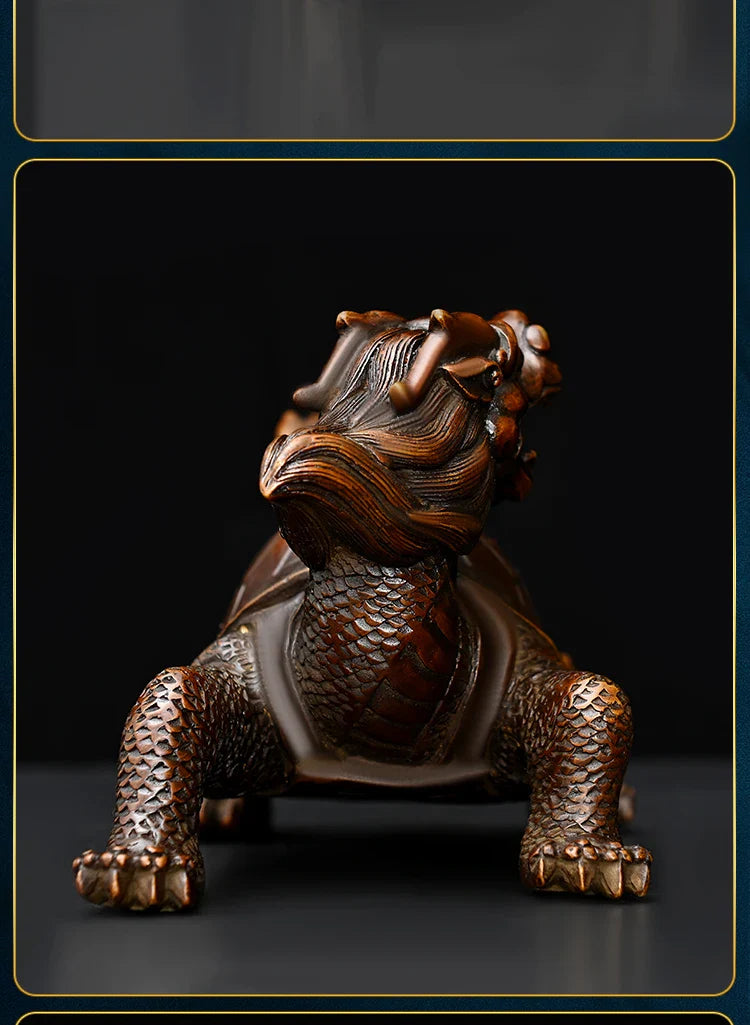 Copper Dragon Turtle Ornament Blessed Turtle Looking Back Dragon Head Turtle Home Office Store Decoration