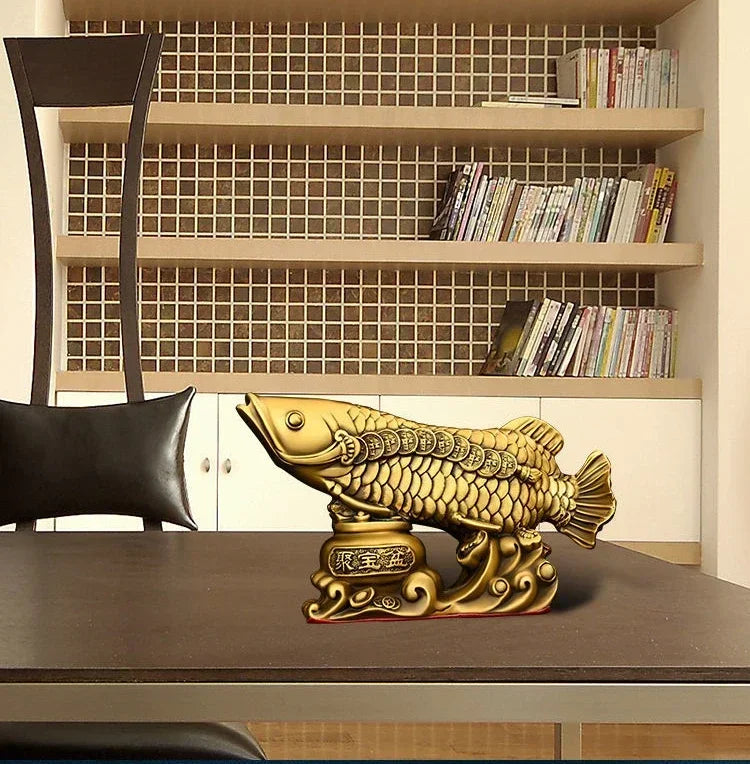 Copper Fish Animal Ornaments Pot of Fish Gold Dragon Home Living Room Office Decor Figurines Crafts