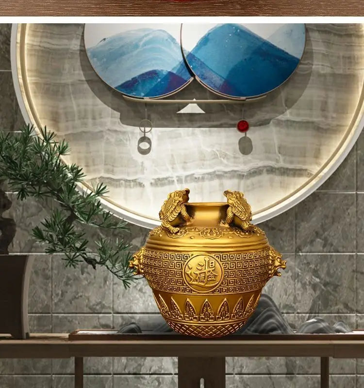 Copper Gold Toad Treasure Bowl Four Sides of The Wealth Altar Ornaments Money Jar Living Room Home Store Opening Crafts