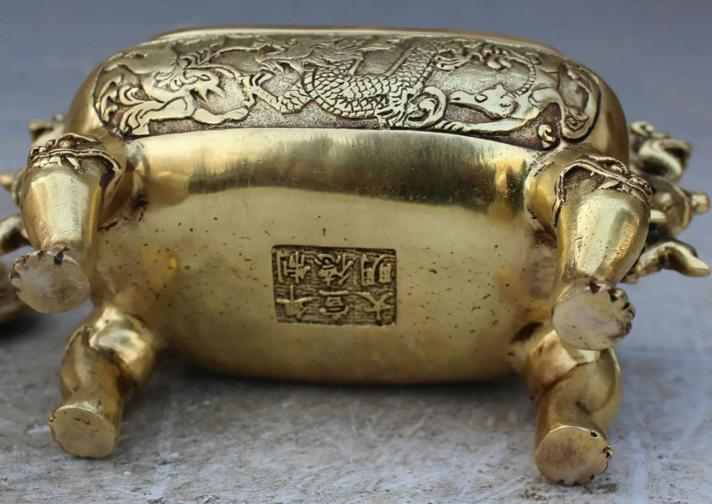 Marked Chinese Old Bronze Dragon Dragons Foo Fu Dog Lion Incense Burner Censer