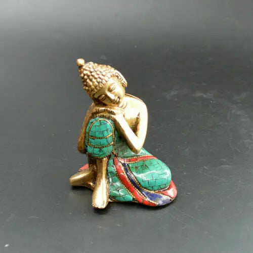 Nepal old bronze Turquoise inlaid stone Buddha statue of Sakyamuni Buddha