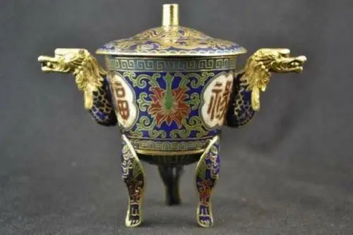 Old Decorated Handwork Cloisonne Painting Dragon Exorcism Incense Burner
