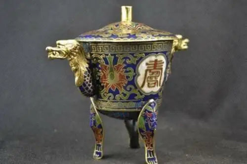 Old Decorated Handwork Cloisonne Painting Dragon Exorcism Incense Burner