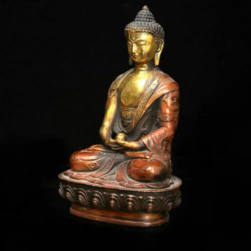 Old Hand carved brass gilt Medicine Buddha sakyamuni Shakyamuni statue